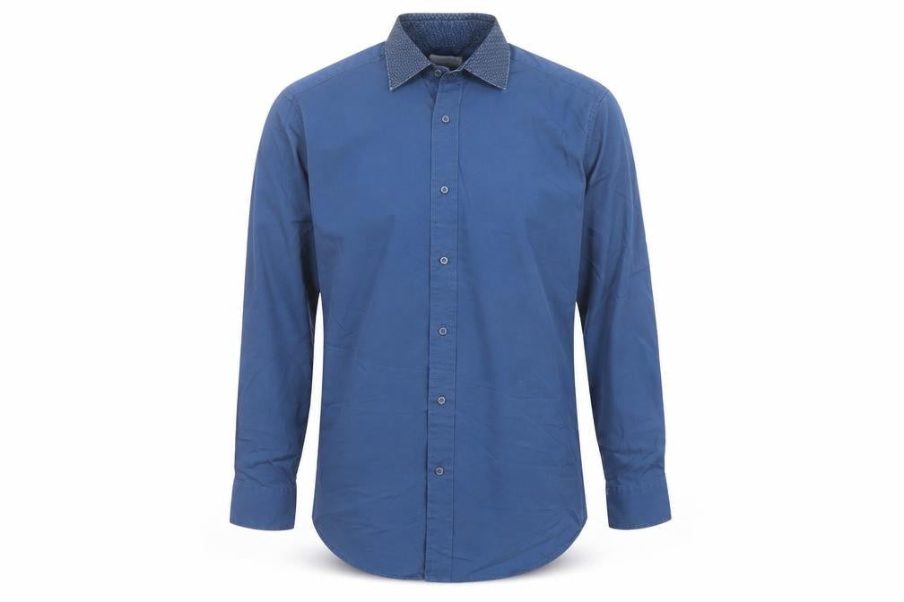 Next Mens Blue Cotton Button-Up Size 15.5 Collared Button