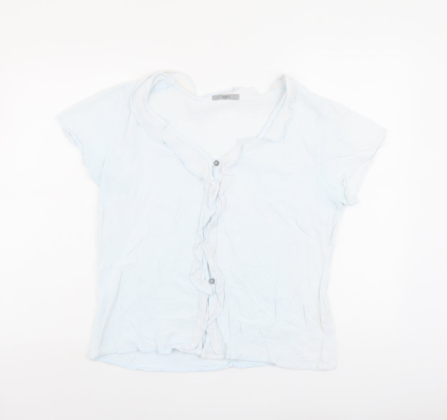 Marks and Spencer Womens Blue Paisley Viscose Basic Button-Up Size 16 V-Neck