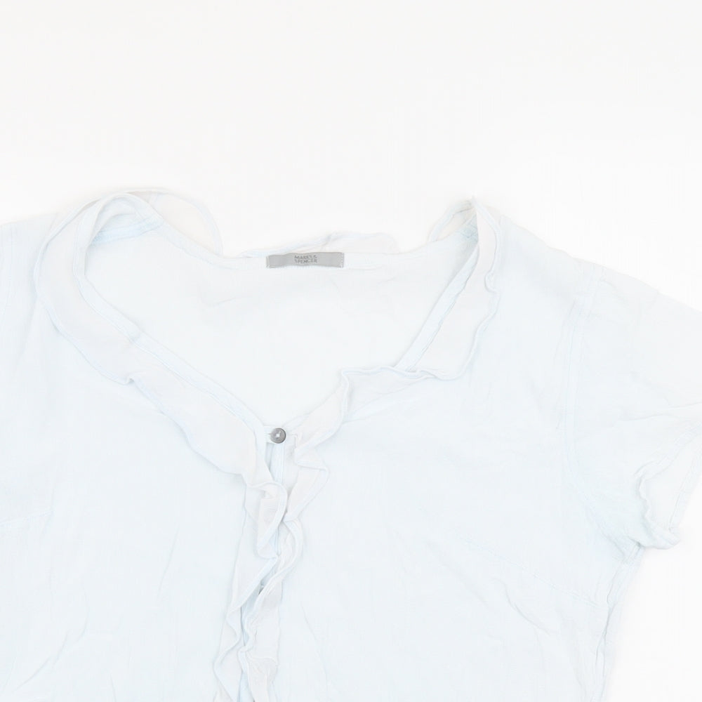 Marks and Spencer Womens Blue Paisley Viscose Basic Button-Up Size 16 V-Neck
