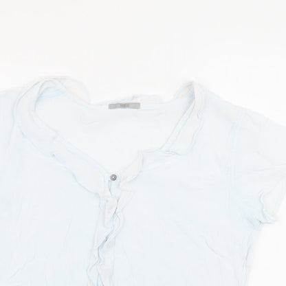 Marks & Spencer Womens Blue Paisley Viscose Basic Button-Up Size 16 V-Neck