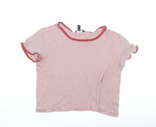 New Look Womens Red Striped Cotton Basic T-Shirt Size 14 Round Neck