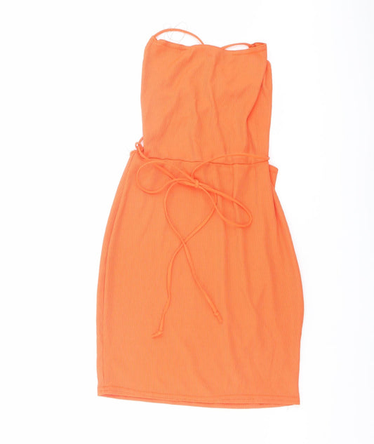 PRETTYLITTLETHING Womens Orange Polyester Bodycon Size 6 Square Neck Pullover