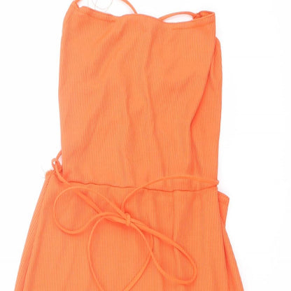 PRETTYLITTLETHING Womens Orange Polyester Bodycon Size 6 Square Neck Pullover