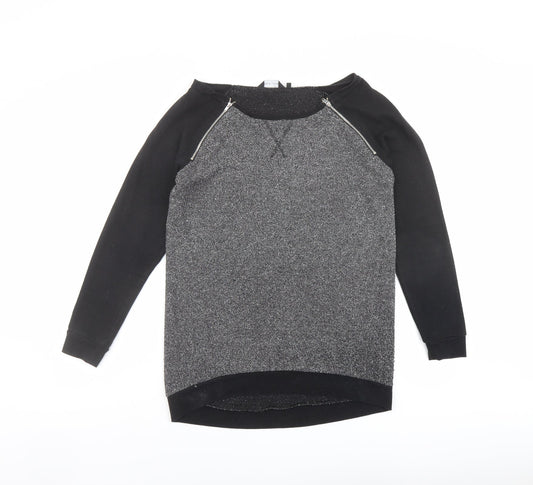 New Look Womens Black Colourblock Polyester Pullover Sweatshirt Size 10 Pullover - Zip detail