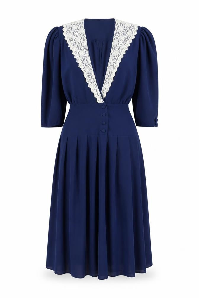 Wallis Womens Blue Polyester Fit & Flare Size 12 V-Neck Button