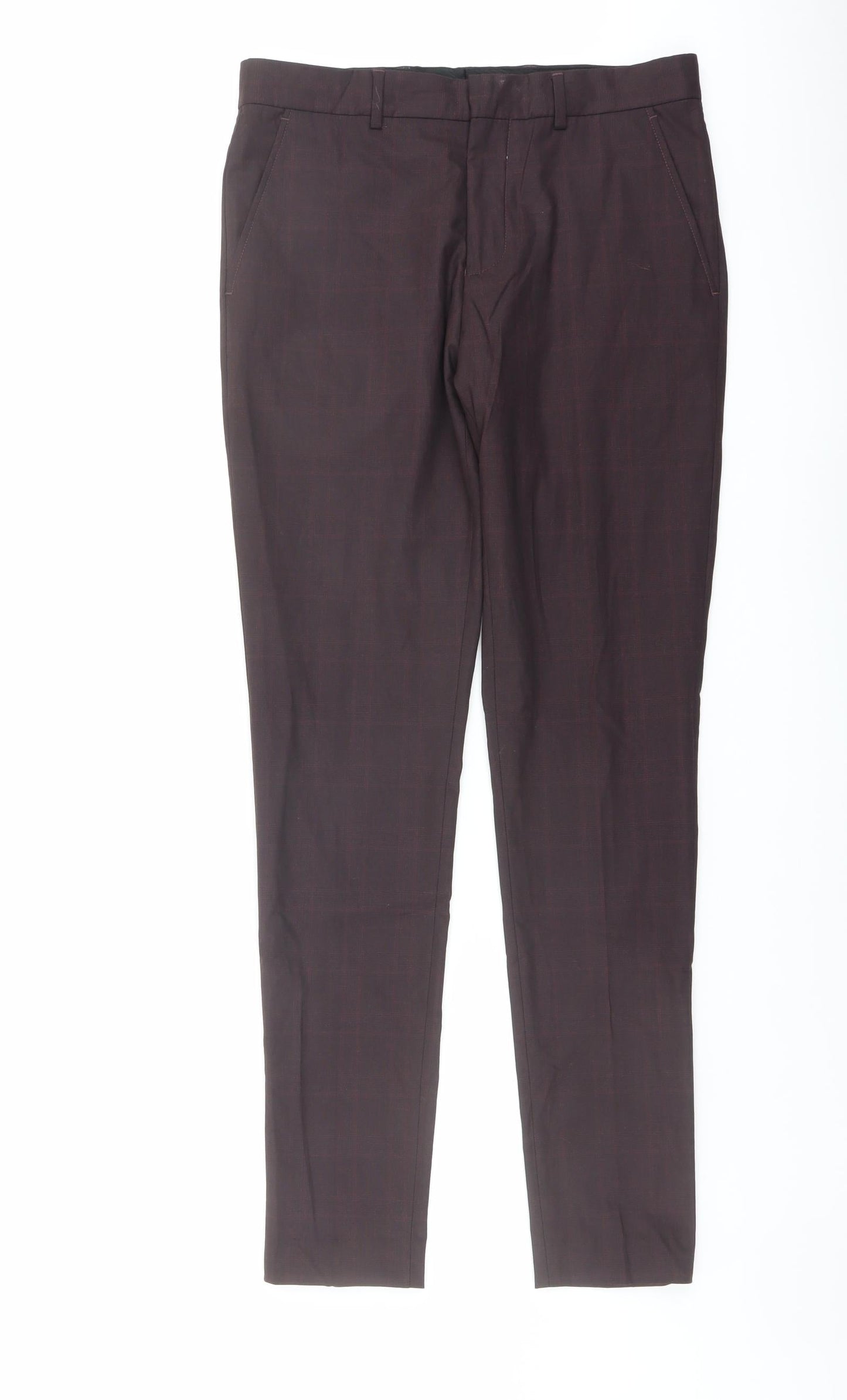 Selected Womens Red Check Polyester Dress Pants Trousers Size 10 L31 in Regular Button