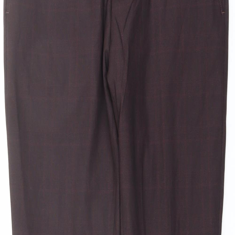 Selected Womens Red Check Polyester Dress Pants Trousers Size 10 L31 in Regular Button