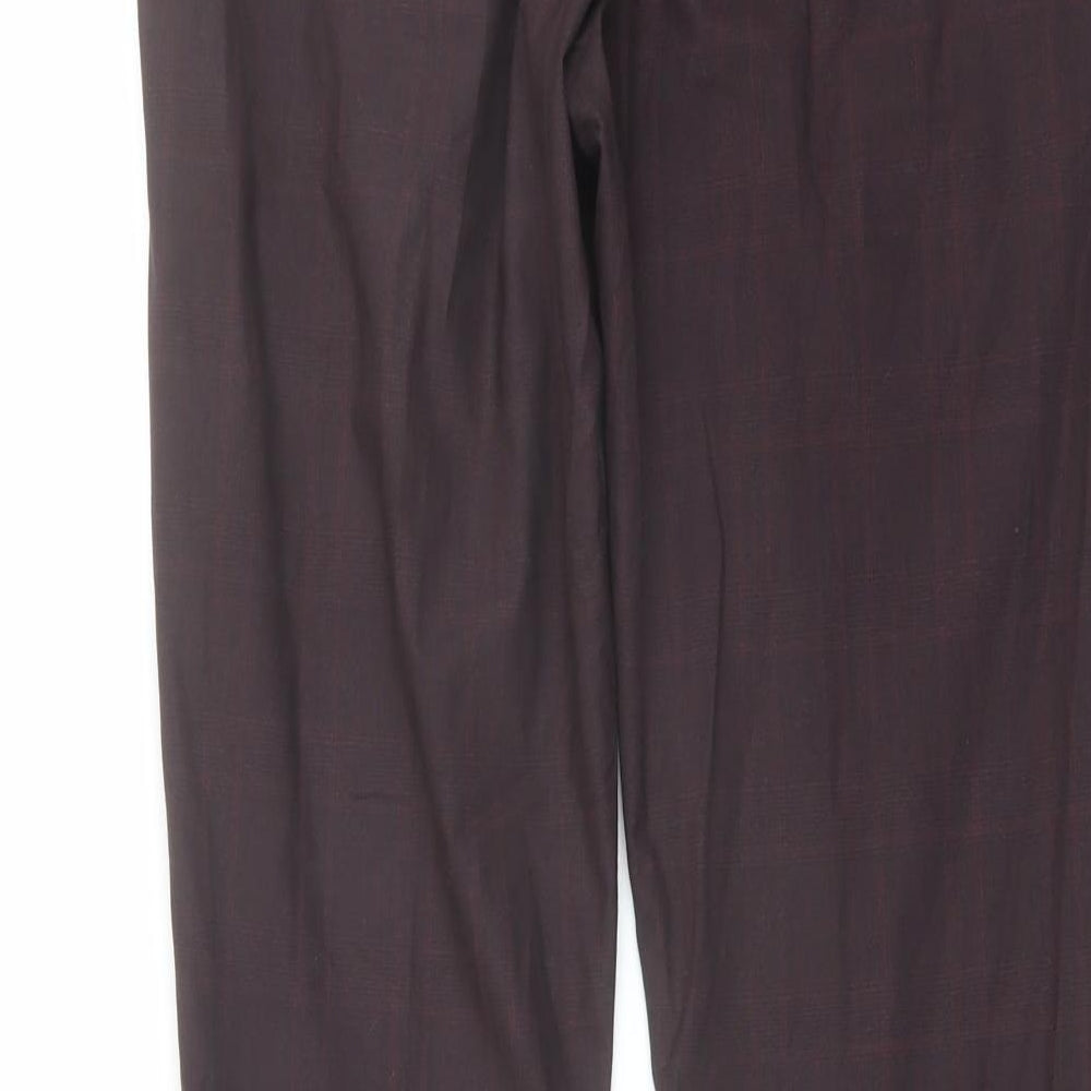 Selected Womens Red Check Polyester Dress Pants Trousers Size 10 L31 in Regular Button