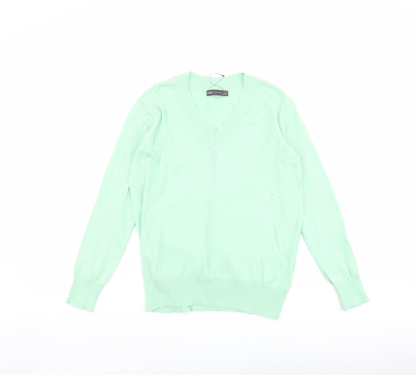 Marks and Spencer Womens Green V-Neck Cotton Pullover Jumper Size XS