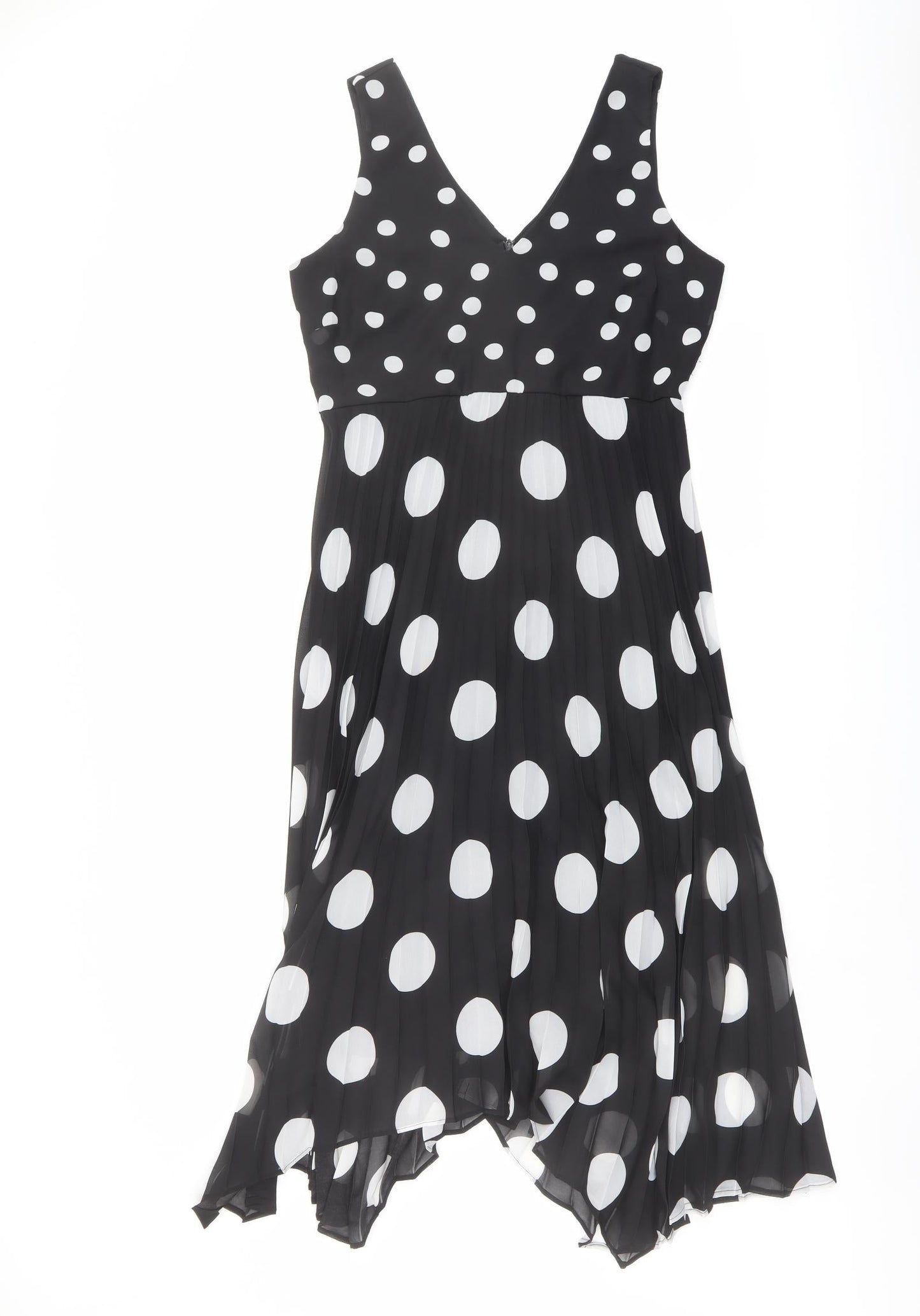 Wallis Womens Black Polka Dot Polyester Trapeze & Swing Size 10 V-Neck Zip