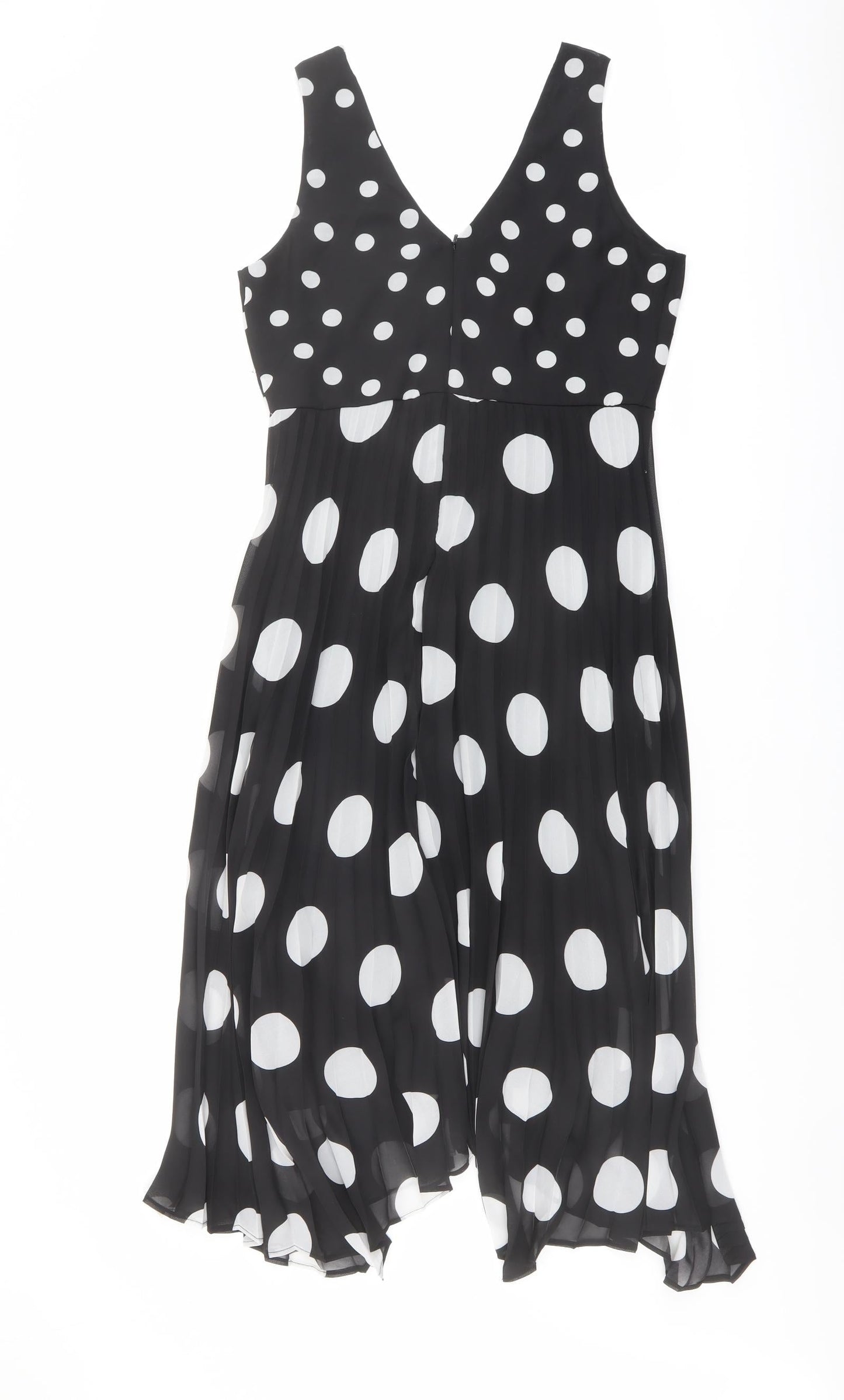 Wallis Womens Black Polka Dot Polyester Trapeze & Swing Size 10 V-Neck Zip