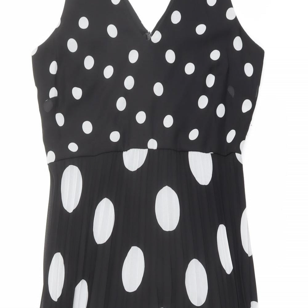 Wallis Womens Black Polka Dot Polyester Trapeze & Swing Size 10 V-Neck Zip