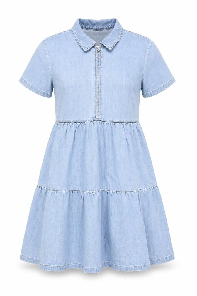 Denim & Co. Womens Blue Cotton A-Line Size 8 Collared Zip