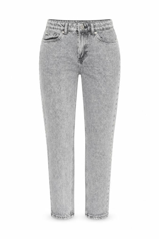 Front view of Denim & Co. women’s grey cotton skinny jeans, size UK 6, 28-inch leg regular zip