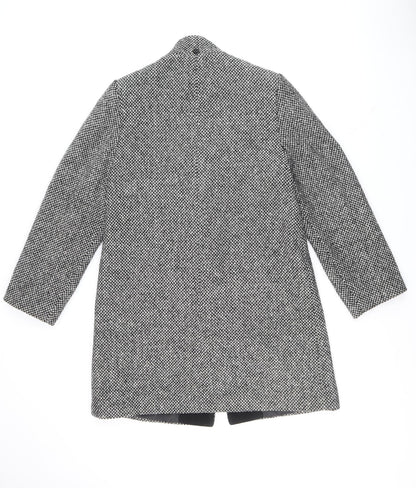 Classics Womens Black Geometric Overcoat Coat Size 12 Button