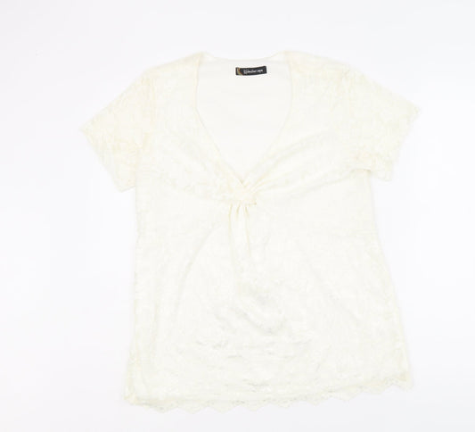 Kaleidoscope Womens Ivory Polyamide Basic T-Shirt Size 14 V-Neck