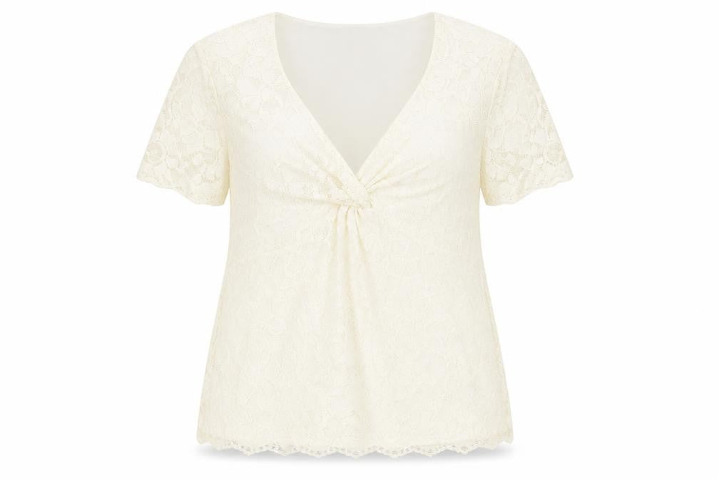 Kaleidoscope Womens Ivory Polyamide Basic T-Shirt Size 14 V-Neck