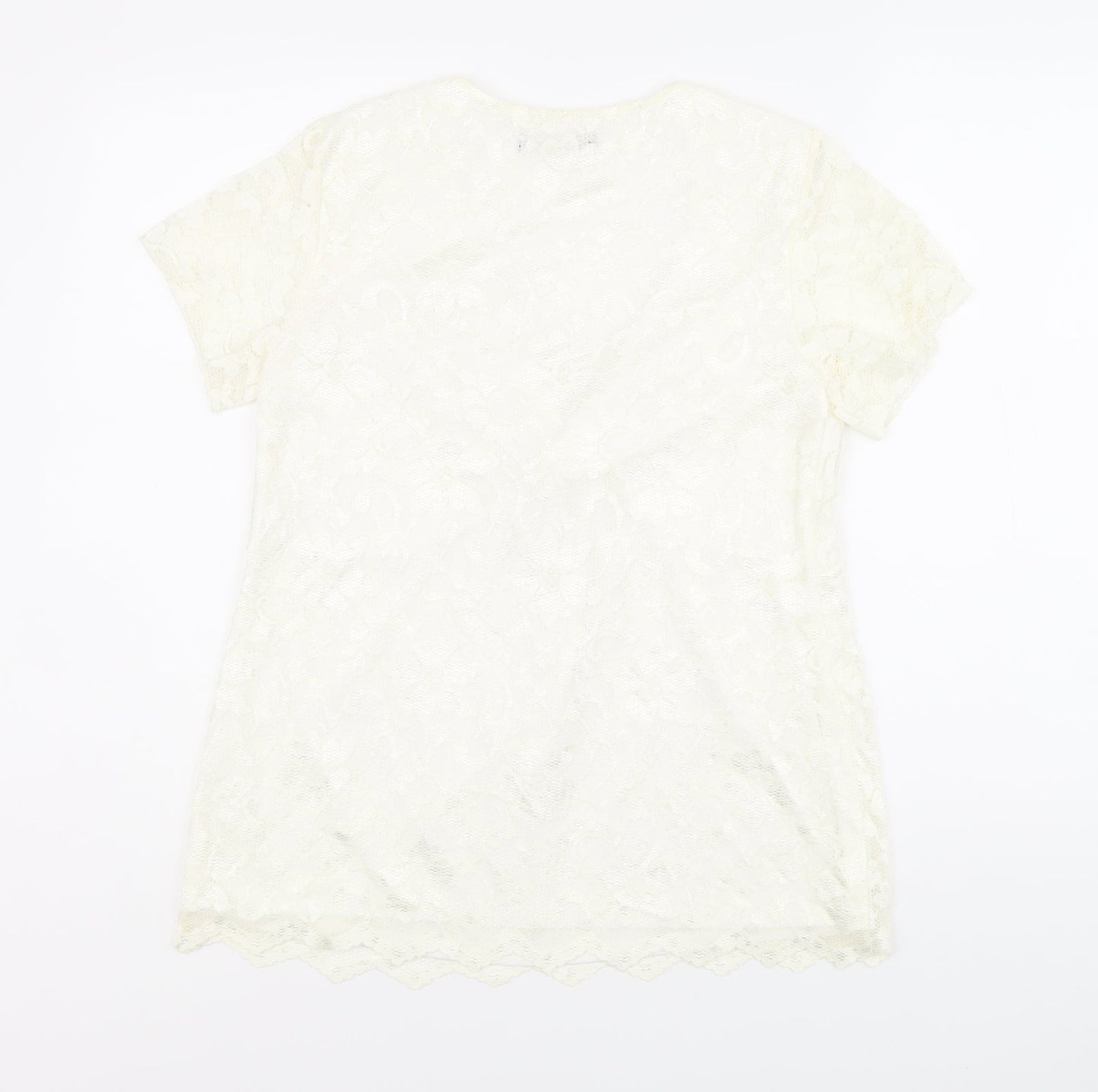 Kaleidoscope Womens Ivory Polyamide Basic T-Shirt Size 14 V-Neck
