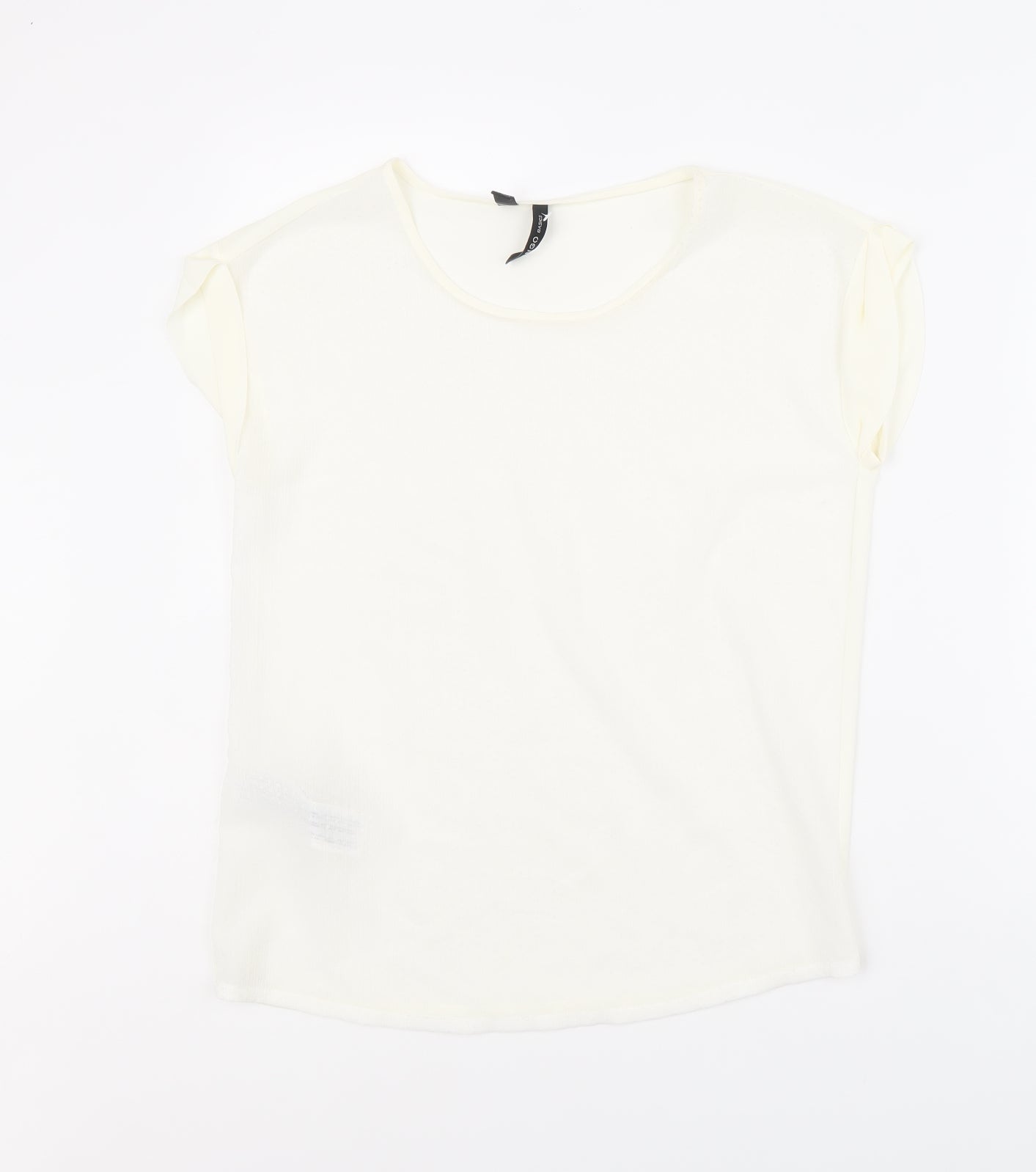 Mango Womens Ivory Polyester Basic T-Shirt Size XS Round Neck