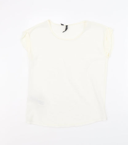 Mango Womens Ivory Polyester Basic T-Shirt Size XS Round Neck