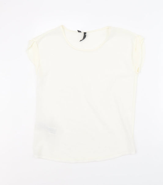 Mango Womens Ivory Polyester Basic T-Shirt Size XS Round Neck
