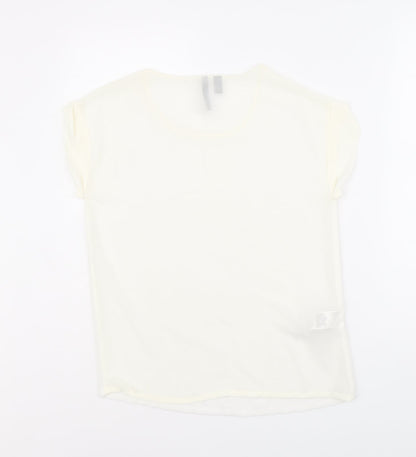 Mango Womens Ivory Polyester Basic T-Shirt Size XS Round Neck
