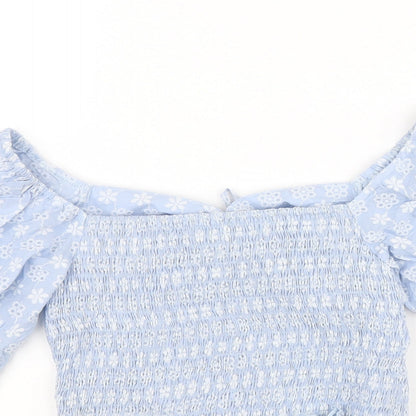 CIDER Womens Blue Polyester Basic Blouse Size S Square Neck