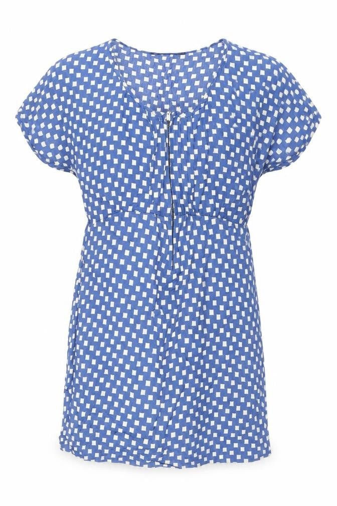 Zara Womens Blue Geometric Polyester A-Line Size S Round Neck Zip