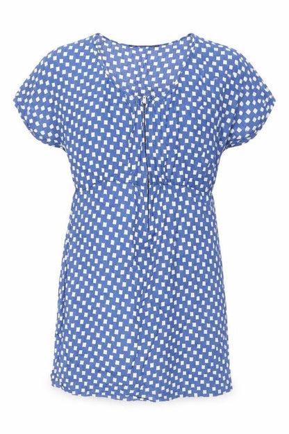 Zara Womens Blue Geometric Polyester A-Line Size S Round Neck Zip