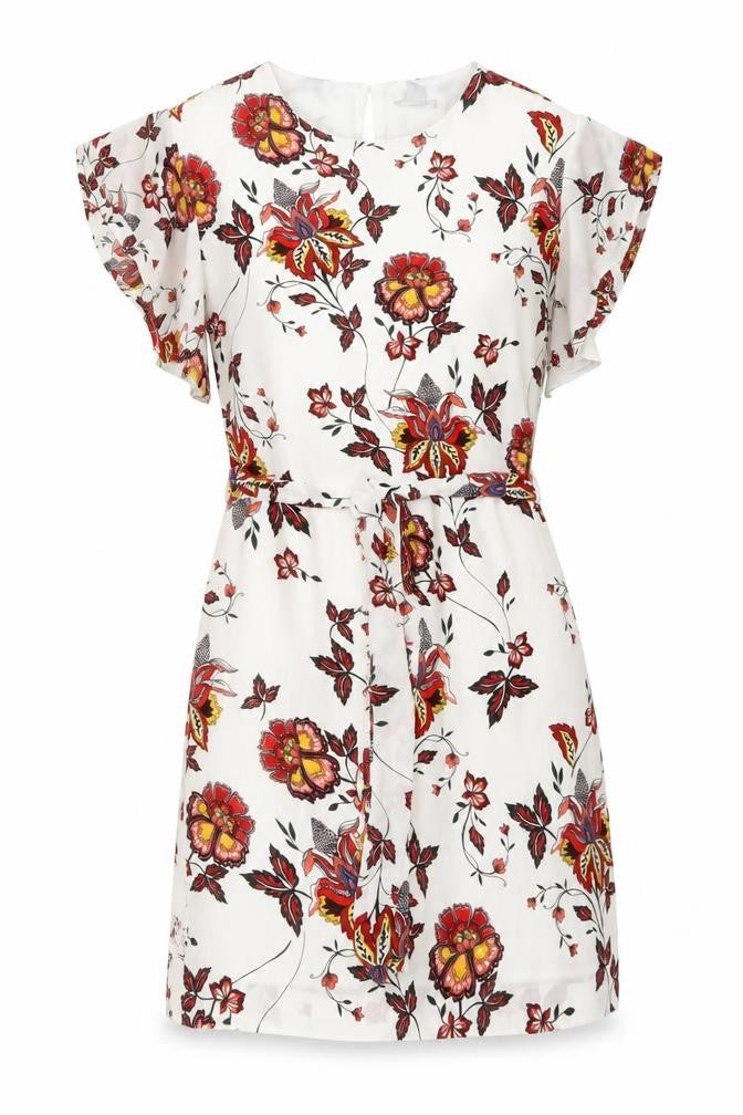 H&M Womens Multicoloured Floral Polyester A-Line Size 8 Round Neck Button