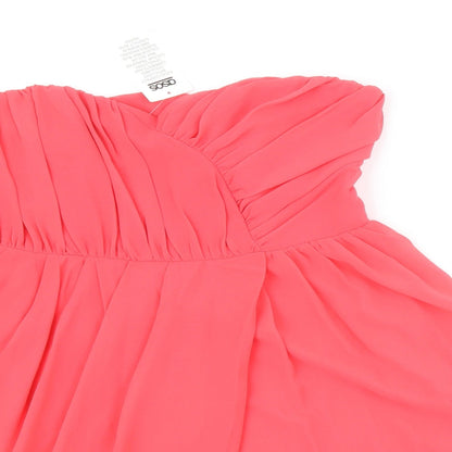 Close-up detail of ASOS women’s red polyester fit & flare, size UK 12, sweetheart zip