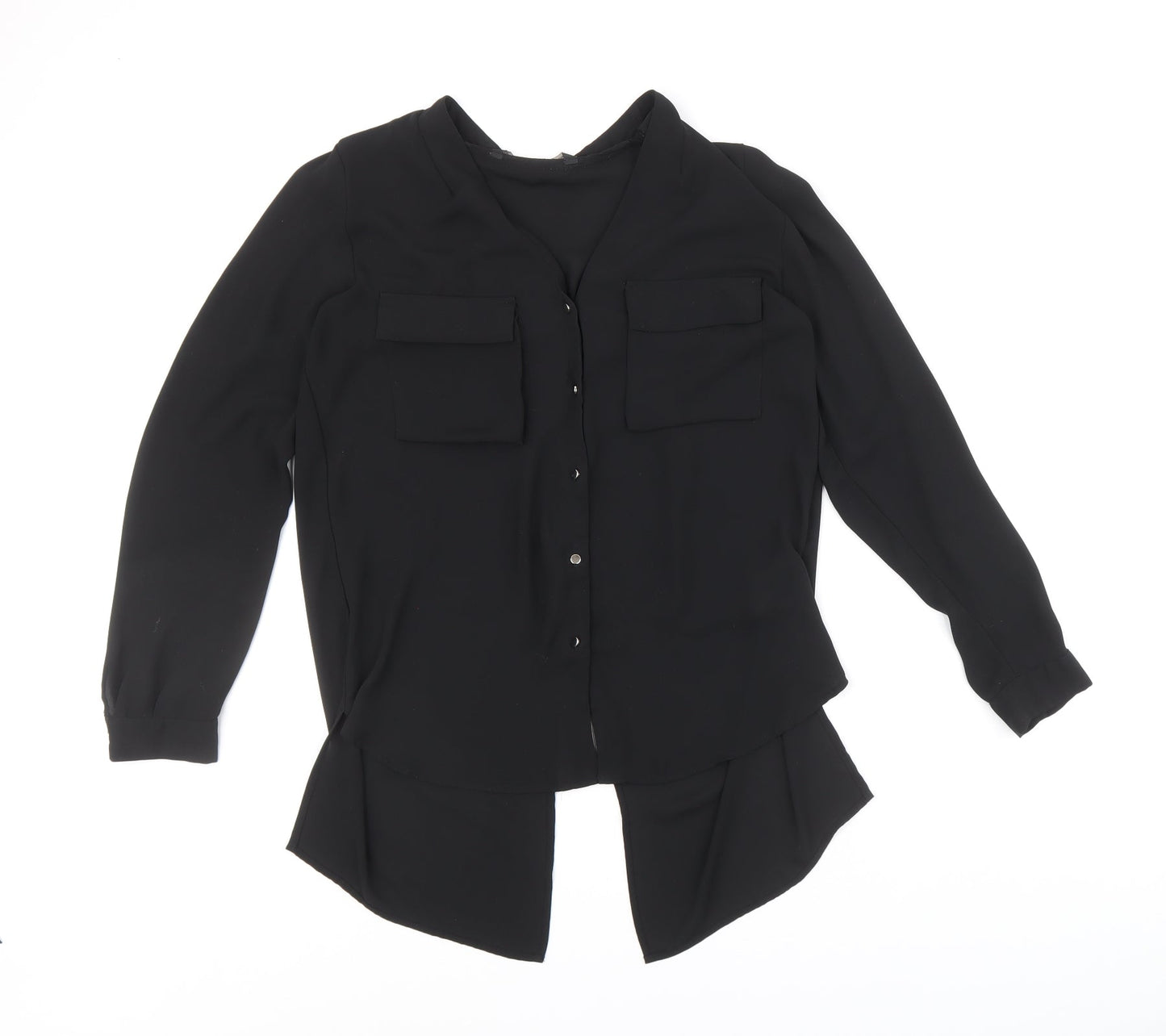 Zara Womens Black Polyester Basic Button-Up Size S V-Neck