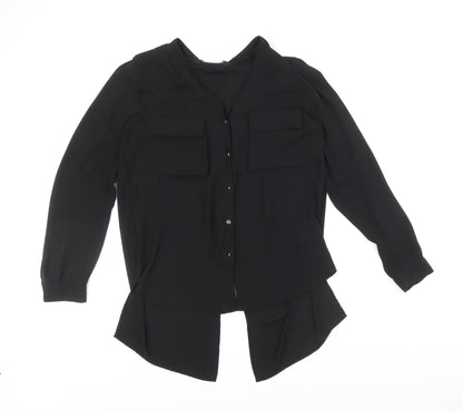 Zara Womens Black Polyester Basic Button-Up Size S V-Neck