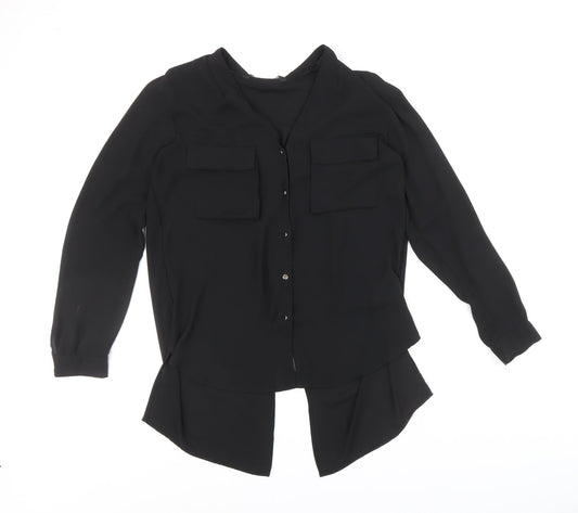 Zara Womens Black Polyester Basic Button-Up Size S V-Neck