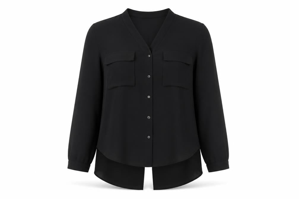 Zara Womens Black Polyester Basic Button-Up Size S V-Neck