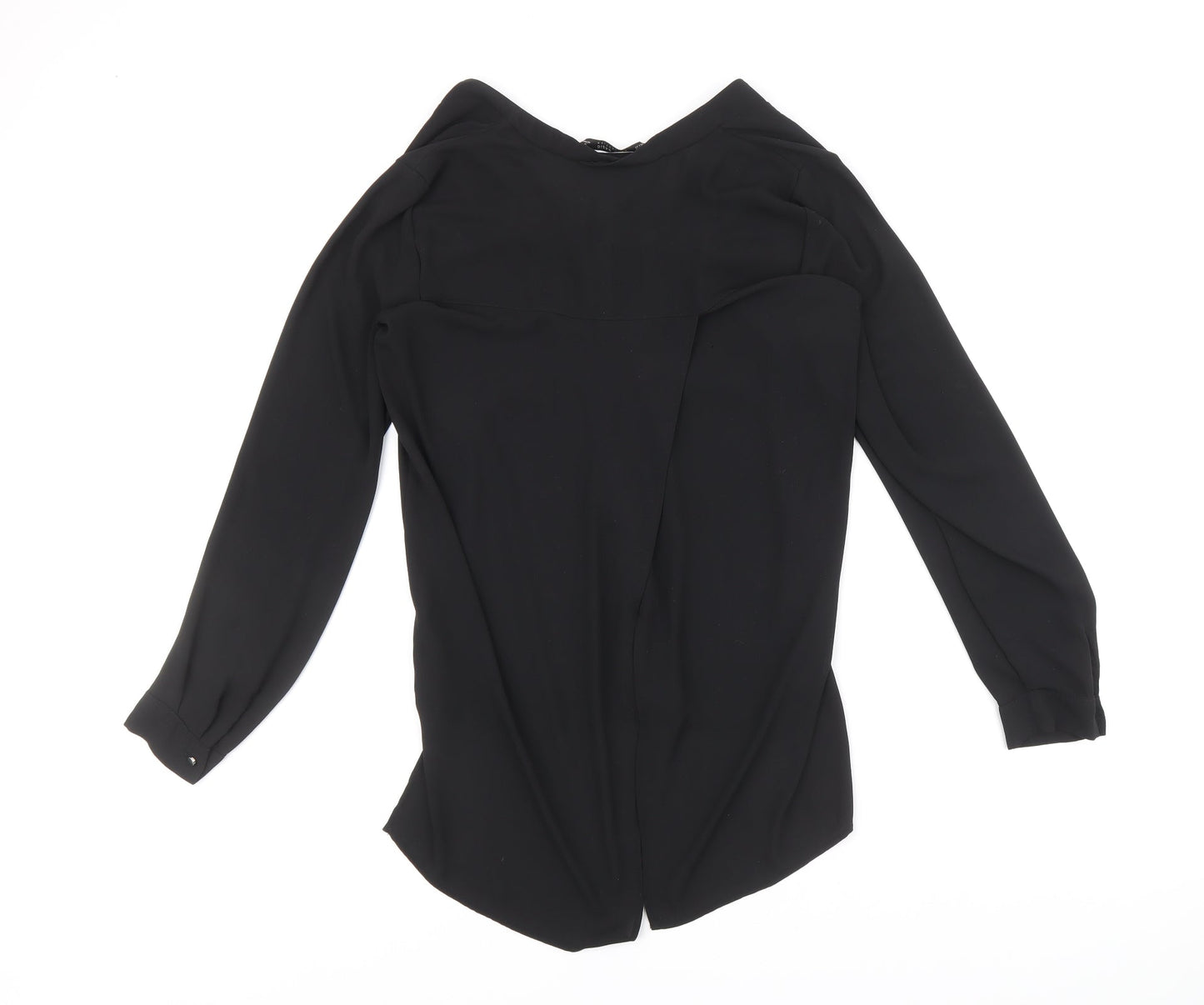 Zara Womens Black Polyester Basic Button-Up Size S V-Neck