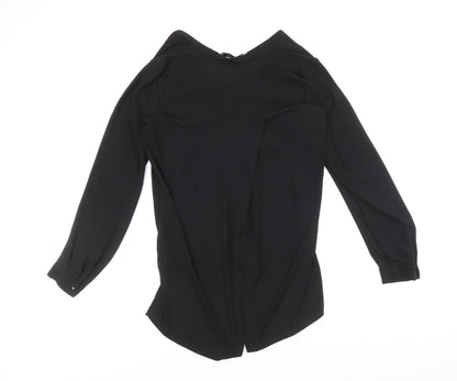 Zara Womens Black Polyester Basic Button-Up Size S V-Neck