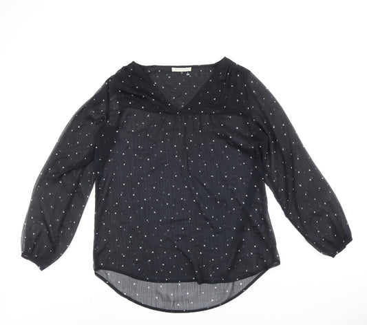 Maisons du Monde Womens Black Geometric Polyester Basic Blouse Size 14 V-Neck - Star Print