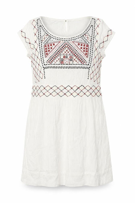 Mango Womens Multicoloured Geometric Viscose A-Line Size XS Round Neck Button