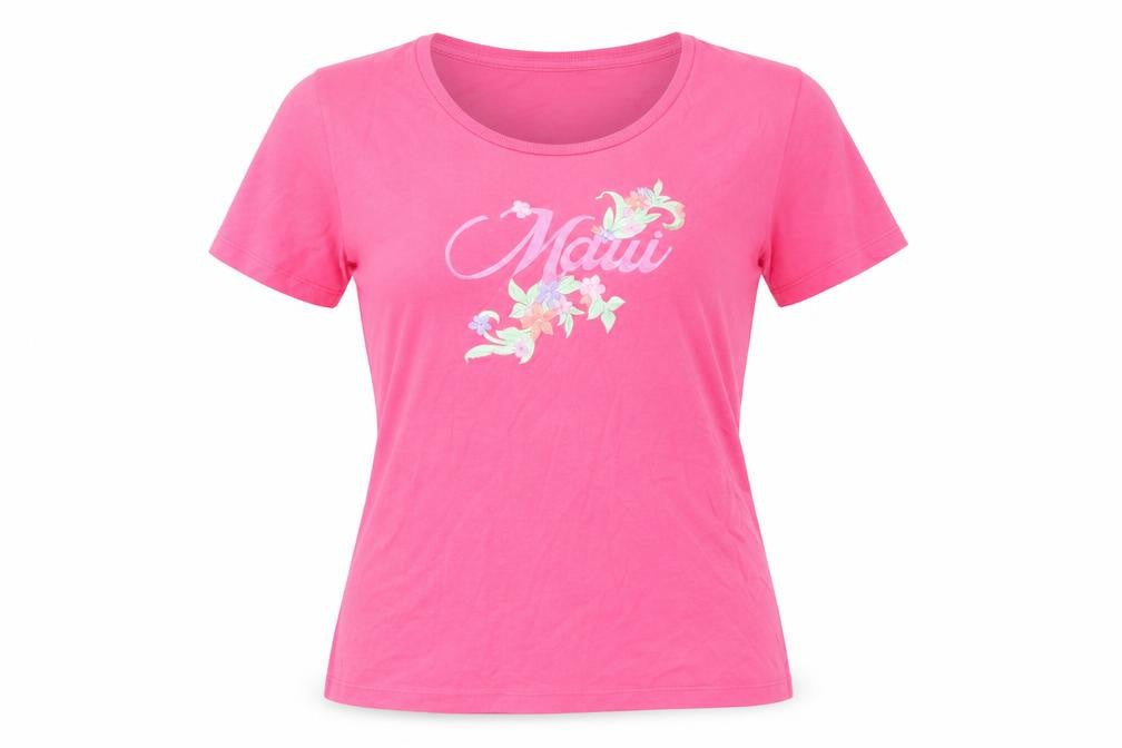 Sun International Womens Pink Cotton Basic T-Shirt Size S Crew Neck - Maui