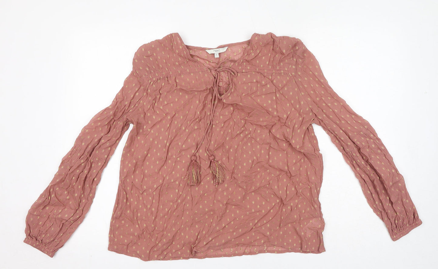 NEXT Womens Pink Polka Dot Viscose Basic Blouse Size 8 V-Neck