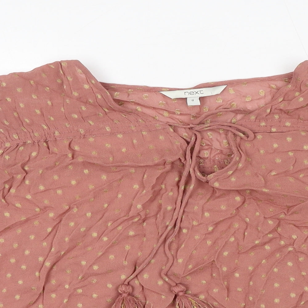 NEXT Womens Pink Polka Dot Viscose Basic Blouse Size 8 V-Neck