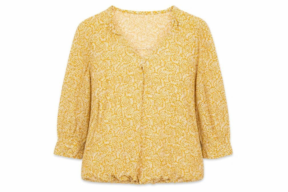 Gap Womens Yellow Geometric Viscose Basic Blouse Size S V-Neck