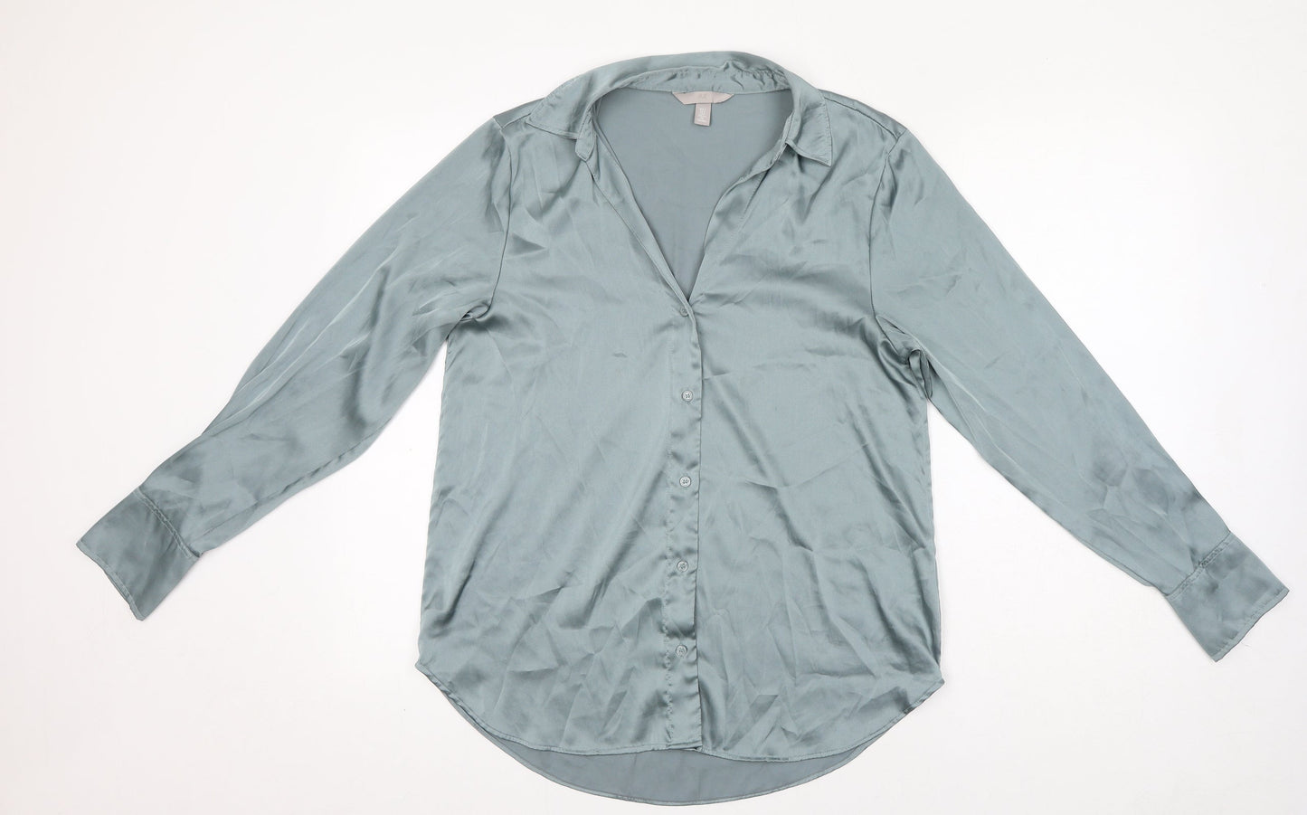 H&M Womens Blue Polyester Basic Button-Up Size S Collared