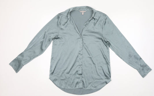 H&M Womens Blue Polyester Basic Button-Up Size S Collared