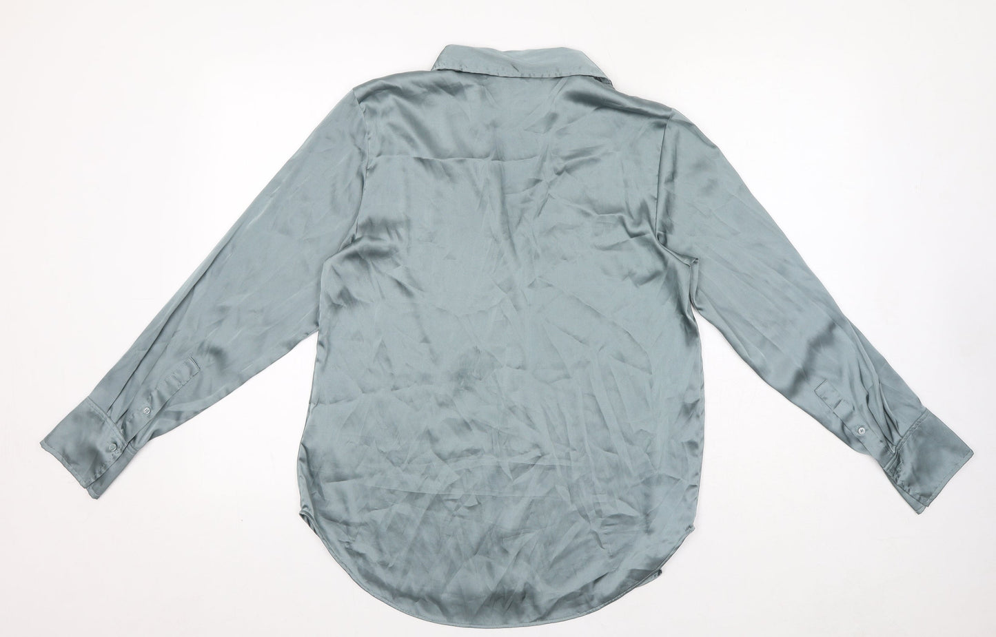 H&M Womens Blue Polyester Basic Button-Up Size S Collared