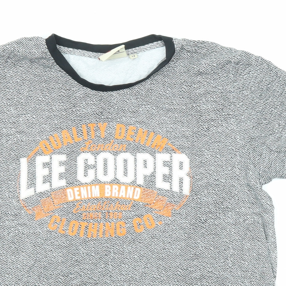 Lee Cooper Boys Grey Cotton Basic T-Shirt Size 13 Years Crew Neck Pullover