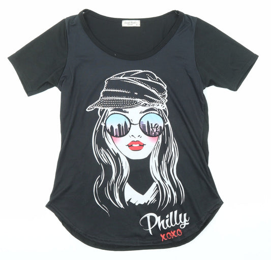 Sweet Gisele Womens Black Polyester Basic T-Shirt Size S Round Neck - Philly