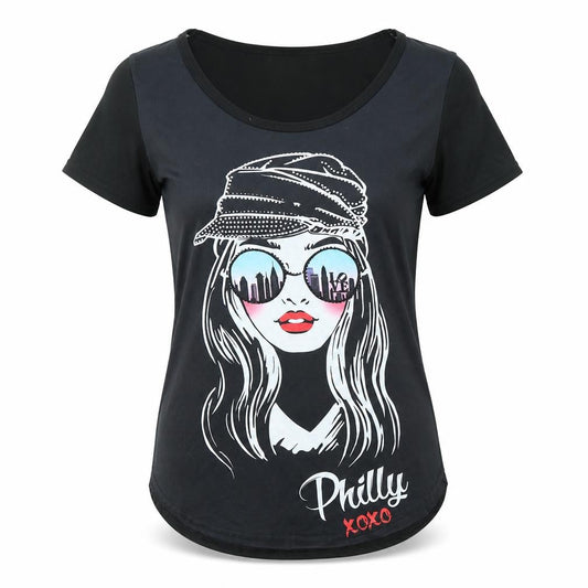 Sweet Gisele Womens Black Polyester Basic T-Shirt Size S Round Neck - Philly