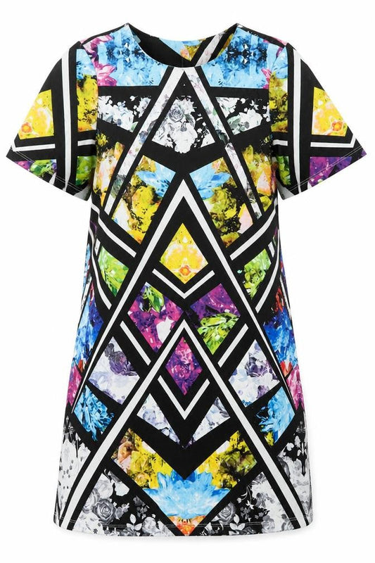 ASOS Womens Multicoloured Geometric Polyester Shift Size 10 Round Neck Pullover